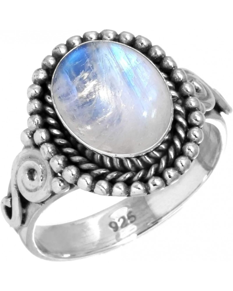 925 Sterling Silver Handmade Ring for Women 8x10 Oval Gemstone Fashion Jewelry for Gift (99051_R) Rainbow Moonstone $15.62 Rings