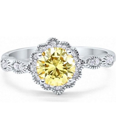 Halo Floral Art Deco Wedding Engagement Ring Round Cubic Zirconia 925 Sterling Silver Simulated Yellow CZ $19.24 Rings