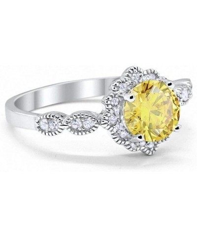 Halo Floral Art Deco Wedding Engagement Ring Round Cubic Zirconia 925 Sterling Silver Simulated Yellow CZ $19.24 Rings