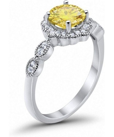 Halo Floral Art Deco Wedding Engagement Ring Round Cubic Zirconia 925 Sterling Silver Simulated Yellow CZ $19.24 Rings