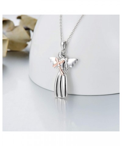 Peace Angel Cross Necklace for Women Sterling Silver Peace Sign Cross Pendant Necklace Heart Love Jewelry Angel $20.25 Necklaces