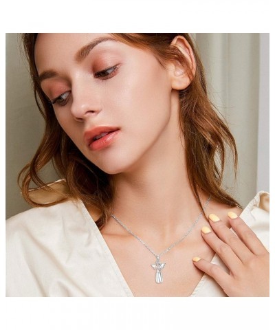 Peace Angel Cross Necklace for Women Sterling Silver Peace Sign Cross Pendant Necklace Heart Love Jewelry Angel $20.25 Necklaces