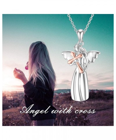 Peace Angel Cross Necklace for Women Sterling Silver Peace Sign Cross Pendant Necklace Heart Love Jewelry Angel $20.25 Necklaces