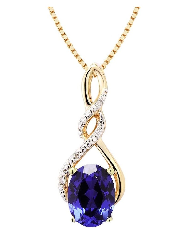 Lab Created Blue Sapphire Twist Pendant Necklace Diamond Accent in Sterling Silver and 14kt Yellow Gold Plated Silver - 18 In...