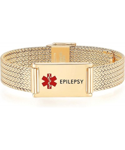 Medical Alert Bracelets for Men & Women Adjustable Stainless Steel Mesh Medical ID Bracelets Gold epilepsy $11.43 Bracelets