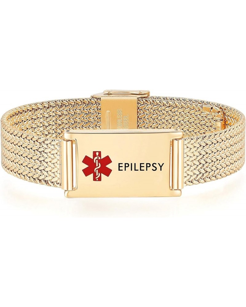 Medical Alert Bracelets for Men & Women Adjustable Stainless Steel Mesh Medical ID Bracelets Gold epilepsy $11.43 Bracelets