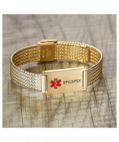 Medical Alert Bracelets for Men & Women Adjustable Stainless Steel Mesh Medical ID Bracelets Gold epilepsy $11.43 Bracelets