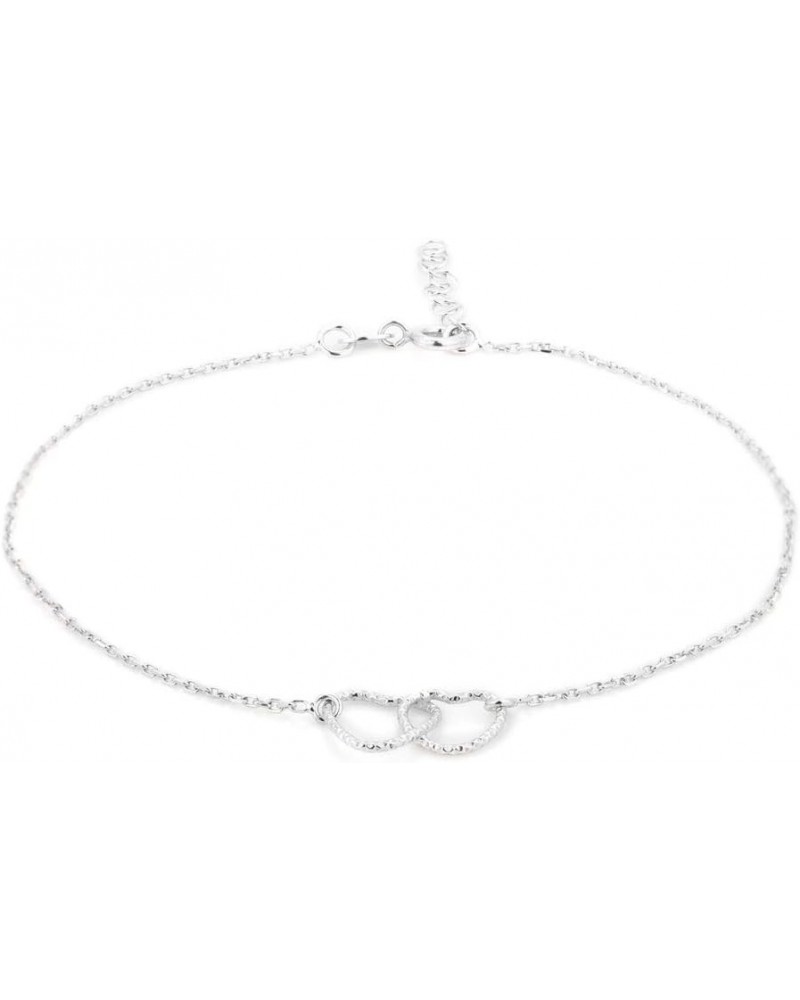 Sterling Silver Jewelry - Rhodium Plated 925 Stamp - Interlinked Open Couple Heart Anklet - Jewelry Stylish Beautifully Desig...