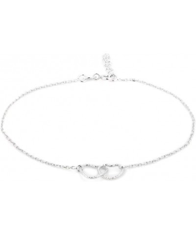 Sterling Silver Jewelry - Rhodium Plated 925 Stamp - Interlinked Open Couple Heart Anklet - Jewelry Stylish Beautifully Desig...