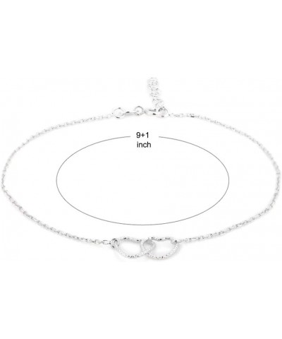 Sterling Silver Jewelry - Rhodium Plated 925 Stamp - Interlinked Open Couple Heart Anklet - Jewelry Stylish Beautifully Desig...