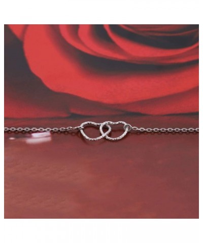 Sterling Silver Jewelry - Rhodium Plated 925 Stamp - Interlinked Open Couple Heart Anklet - Jewelry Stylish Beautifully Desig...