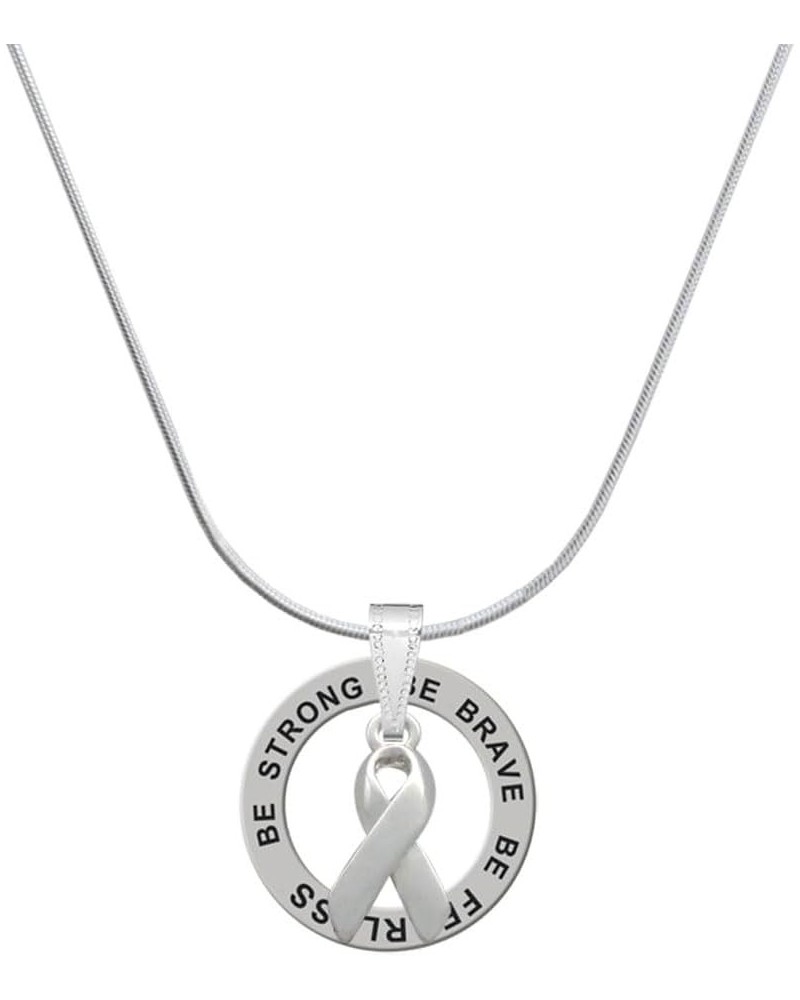 Silvertone Enamel Ribbon - Silvertone Be Strong Be Brave Be Fearless Message Ring Necklace, 18 Silvertone $14.40 Necklaces