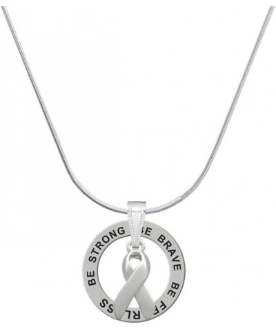 Silvertone Enamel Ribbon - Silvertone Be Strong Be Brave Be Fearless Message Ring Necklace, 18 Silvertone $14.40 Necklaces