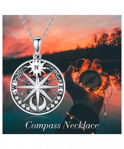 Compass Necklace and Earrings Set for Women Sterling Silver Sun and Moon Compass Necklace Earrings Nautical Jewelry 2023 Insp...