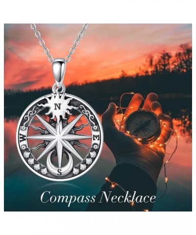 Compass Necklace and Earrings Set for Women Sterling Silver Sun and Moon Compass Necklace Earrings Nautical Jewelry 2023 Insp...