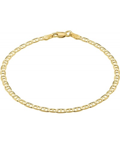 18K Gold Over 925 Sterling Silver Italian 3mm Solid Diamond-Cut Mariner Link Chain Bracelet - for Men & Women with Lobster Cl...