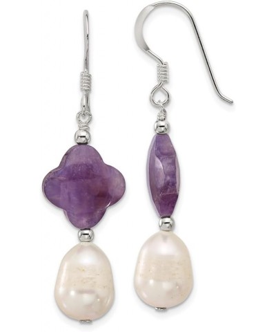 Sterling Silver Polished Amethyst Clover and FWC Pearl Dangle Earrings $31.53 Earrings