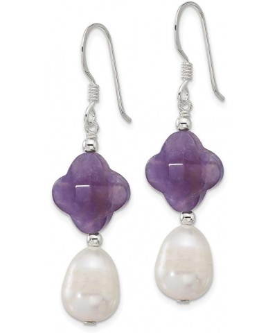 Sterling Silver Polished Amethyst Clover and FWC Pearl Dangle Earrings $31.53 Earrings