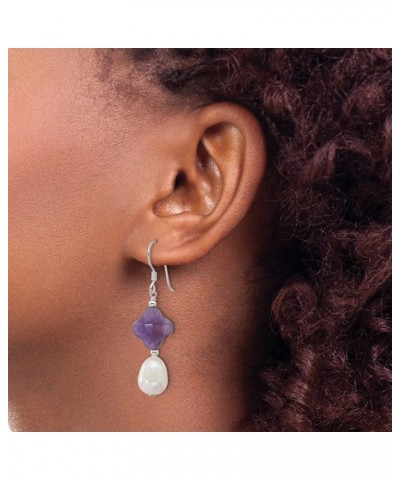 Sterling Silver Polished Amethyst Clover and FWC Pearl Dangle Earrings $31.53 Earrings