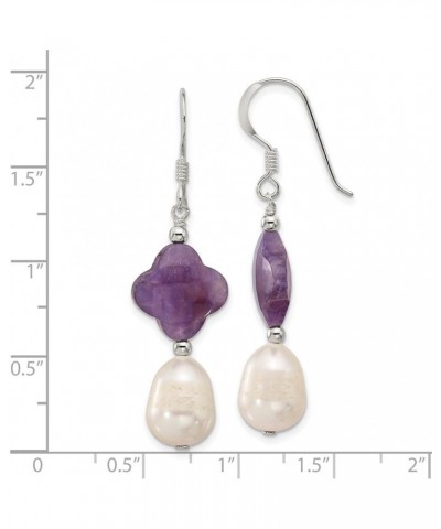 Sterling Silver Polished Amethyst Clover and FWC Pearl Dangle Earrings $31.53 Earrings