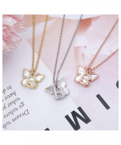 Initial Butterfly Necklace for Women Gold Plated Dainty Butterfly Pendant Necklace Mother of Pearl Cubic Zirconia Letter Name...