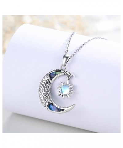 Sun and Moon Necklace 925 Sterling Silver Mountains Abalone Shell Moonstone Pendant Jewelry Mothers Day Gift for Women Girls ...