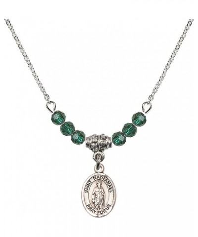 May Birth Month Bead Necklace with Catholic Patron Saint Petite Charm, 18 Inch Saint Nathanael $32.51 Necklaces