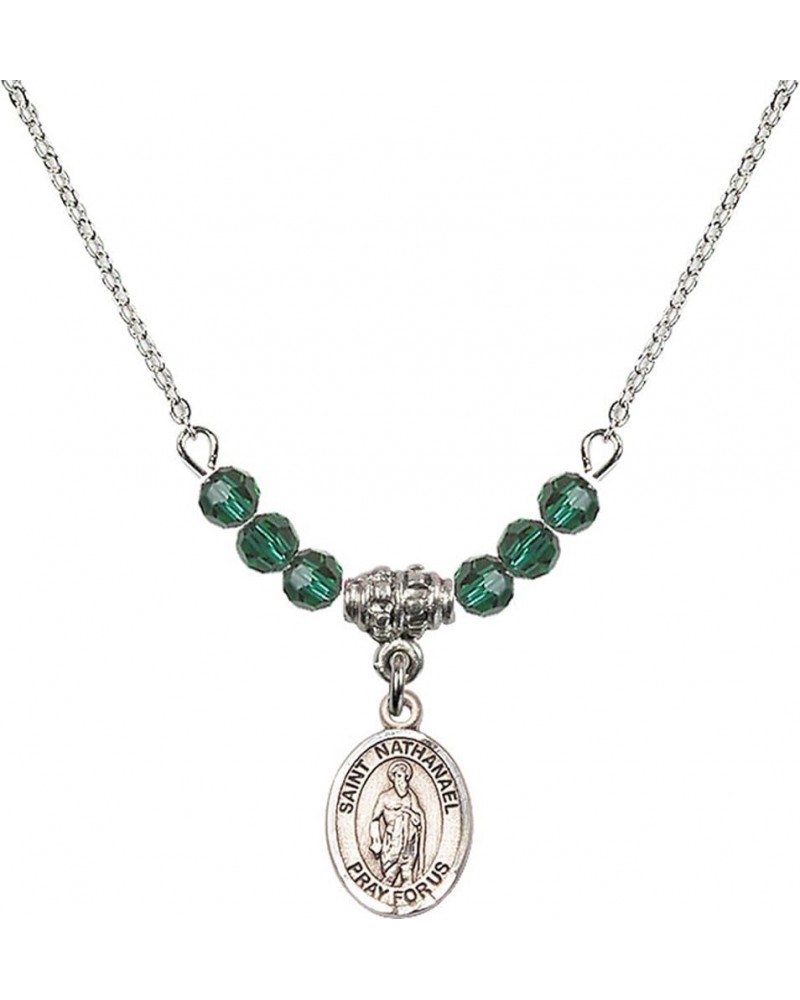 May Birth Month Bead Necklace with Catholic Patron Saint Petite Charm, 18 Inch Saint Nathanael $32.51 Necklaces