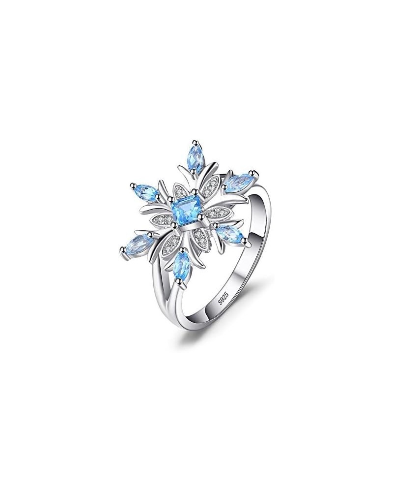 Snowflake Genuine Swiss Blue Topaz Cocktail Ring for Women, 14k White Gold Plated 925 Sterling Silver Promise Rings for Her, ...