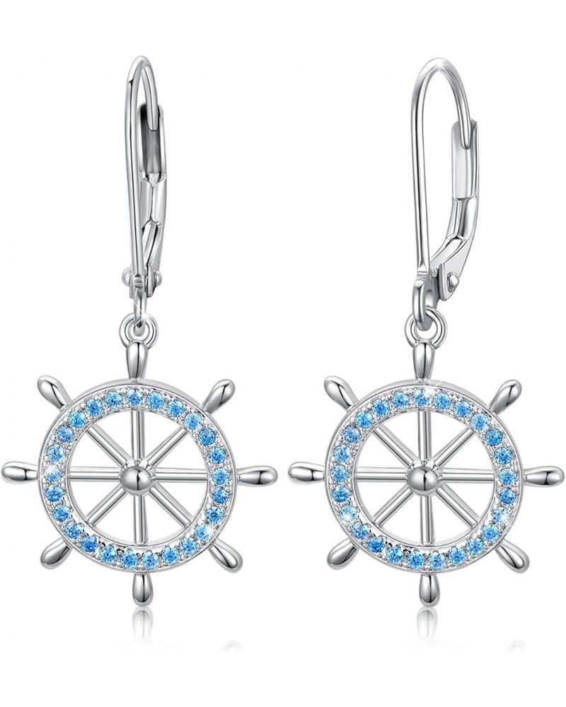 Nautical Drop Earrings 925 Sterling Silver Anchor/Compass/Rudder Studs Earrings Oceans Sailor Earrings Nautical Jewelry Gifts...