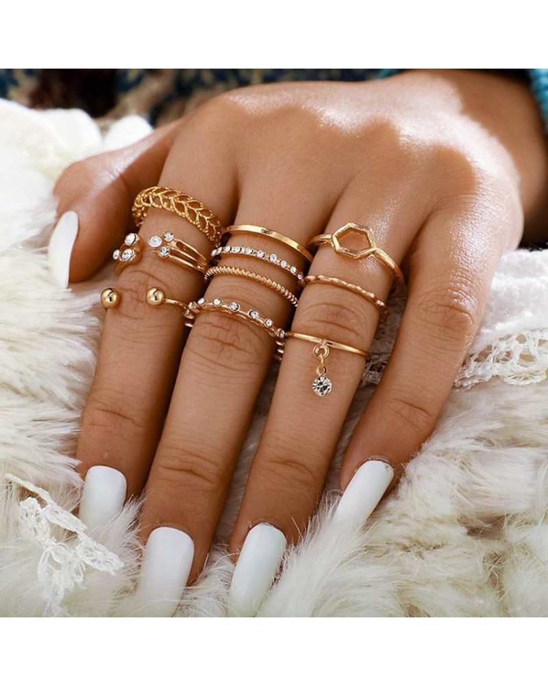 Hollow Stackable Rings 9pcs Gold Finger Rings Knuckle Rings Simple Joint Ring for Women and Girls Gold 10pcs $7.47 Rings