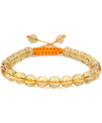 Natural Gemtone 8mm Round Beads Crystal Adjustable Braided Macrame Tassels Bracelets Unisex Yellow Citrine $8.39 Bracelets