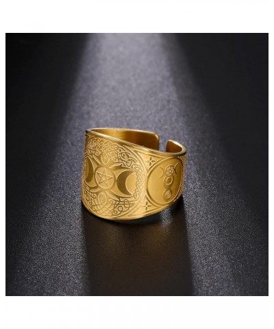 Tree of Life Rings Stainless Steel Triple Goddess Viking Celtic Knot Jewelry Moon Pentagram Pagan Amulet for Men Women Gold $...