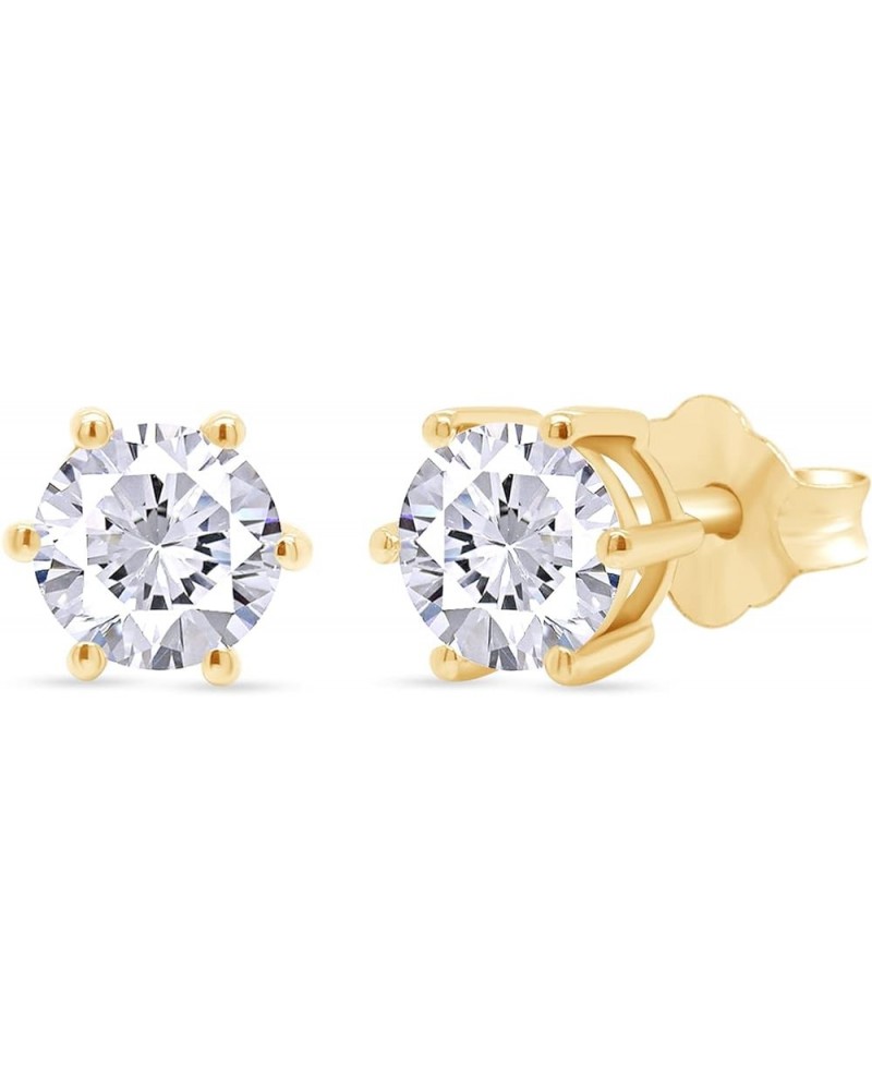 Moissanite Stud Earrings, 1ct DF Color Ideal Cut Lab Created Diamond 18K Gold Plated Earrings for Women with Certificate of A...