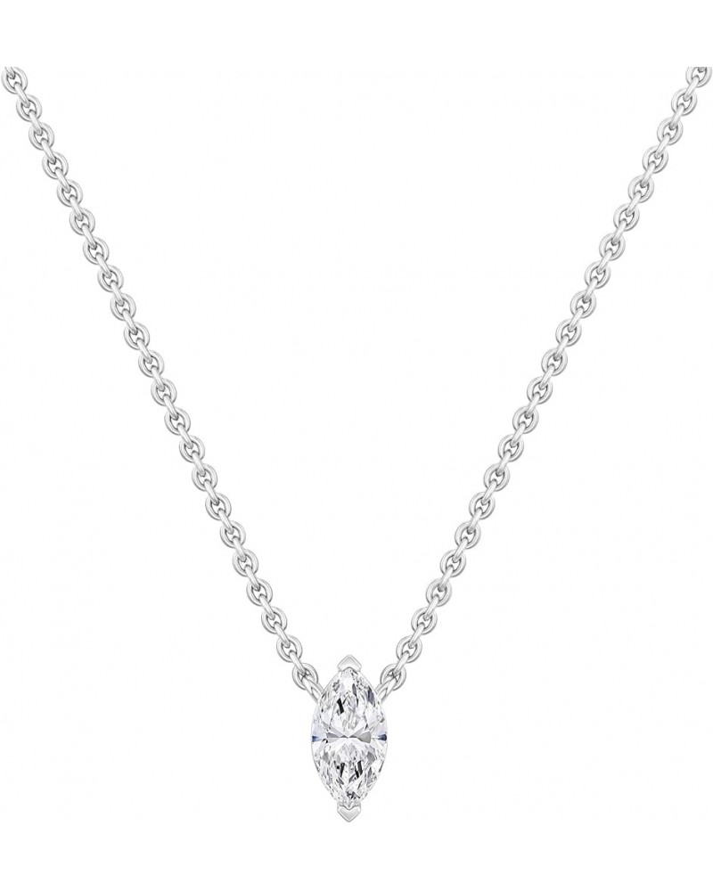 0.50 Carat (ctw) Marquise Lab Grown White Diamond or Cubic Zirconia Classic Solitaire Pendant with 18 inch Chain for Women in...