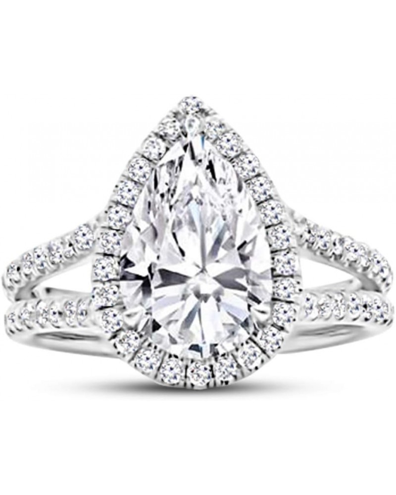 14K White Gold 3 Carat LAB GROWN DIAMOND Split Shank Pear Cut Diamond Engagement Ring (G-H Color VS1-VS2 Clarity 2.5 Ct Cente...