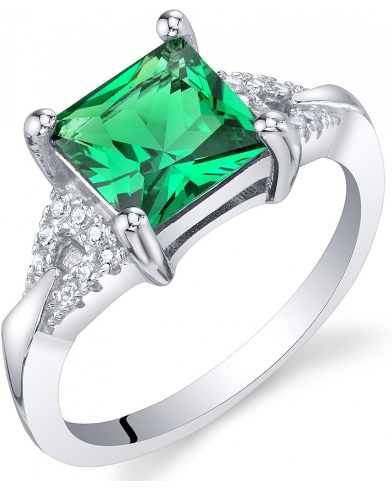 Sterling Silver Sweetheart Ring for Women in Various Gemstones, Princess Cut 7mm, Sizes 5 to 9 Simulated Emerald $18.45 Rings