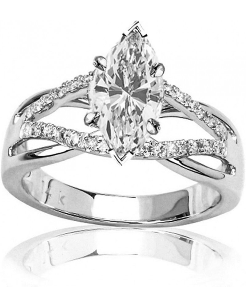 14K White Gold 1 Carat LAB GROWN DIAMOND Infinity Twisting Split Shank Pave Set Round Marquise Cut Diamond Engagement Ring (D...