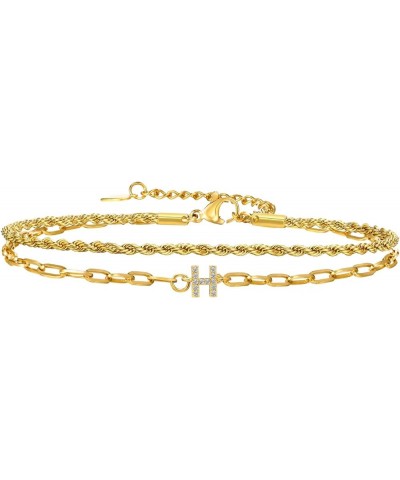 Gold Initial Bracelets for Women - 14K Gold Plated Layered Initial Bracelet Bangle,Adjustable Dainty Letter A-Z Chain Trendy ...