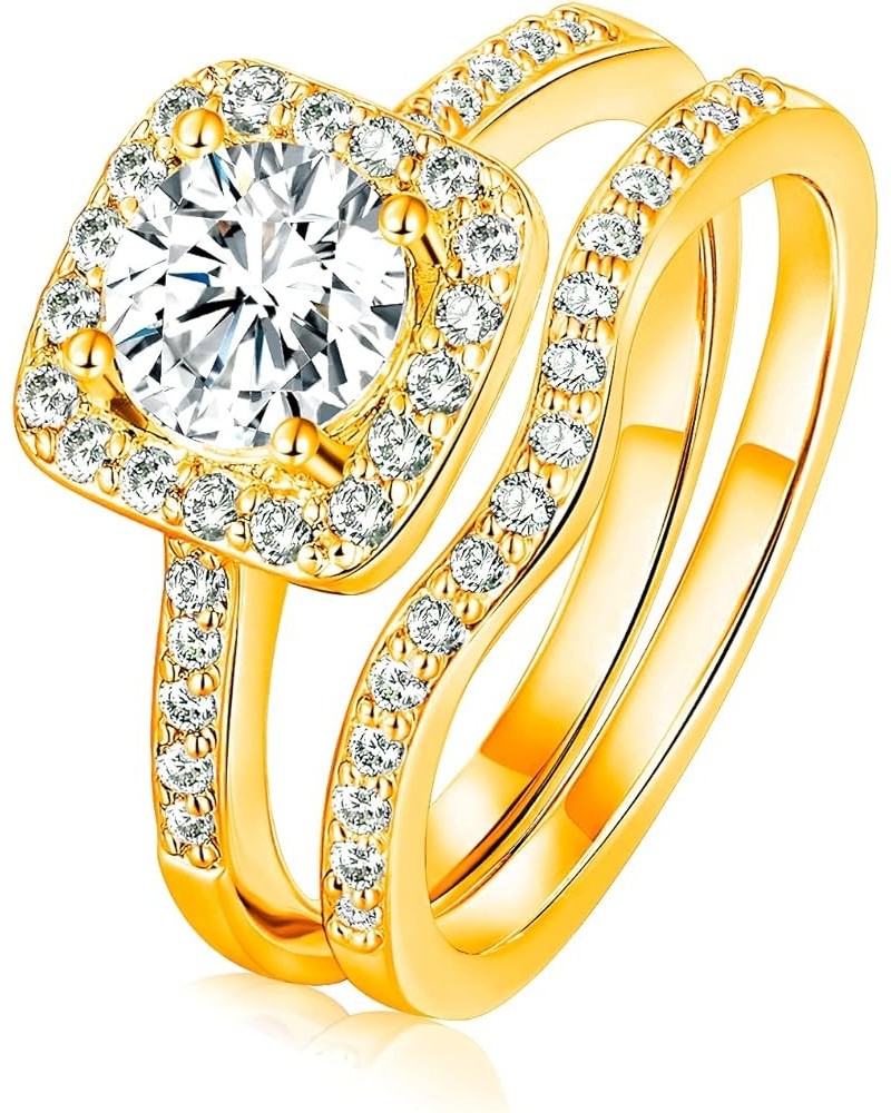 18K Gold Plated Two-in-One Wedding Engagement Eternity Rings Halo Cubic Zirconia Bridal Rings Set gold $12.22 Rings