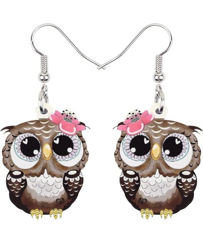 Cute Acrylic Owl Earrings Dangle Cartoon Owl Jewelry for Women Girls Owl Lovers Gifts Brown $7.14 Earrings