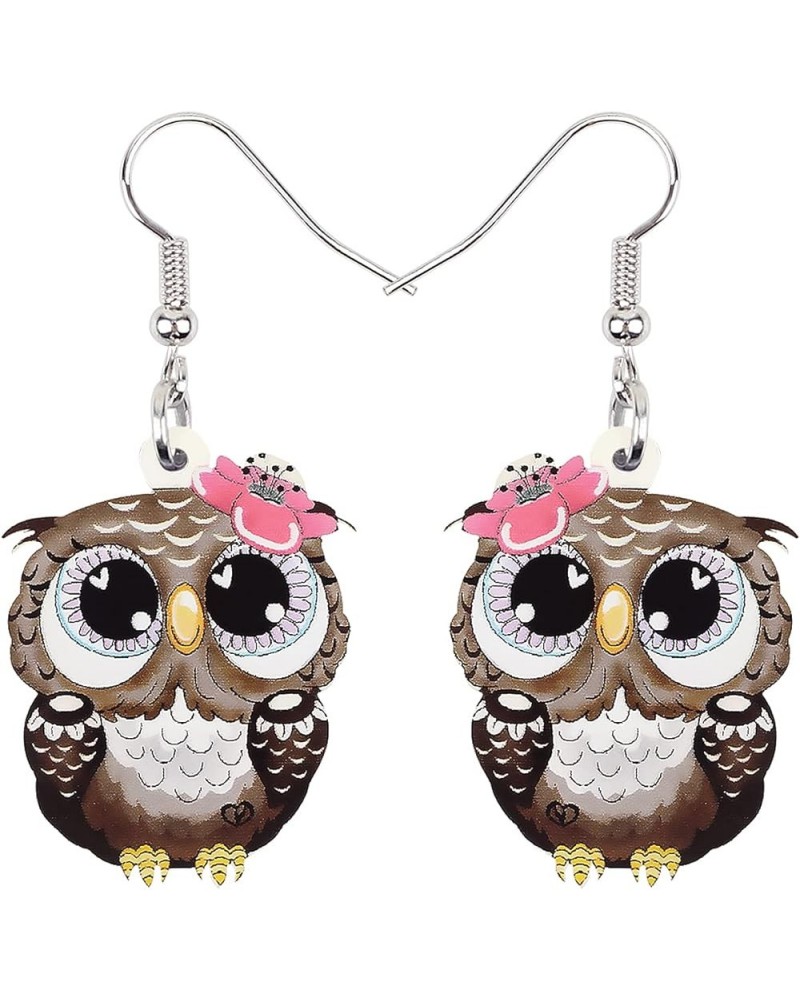 Cute Acrylic Owl Earrings Dangle Cartoon Owl Jewelry for Women Girls Owl Lovers Gifts Brown $7.14 Earrings