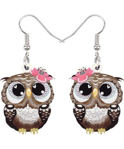 Cute Acrylic Owl Earrings Dangle Cartoon Owl Jewelry for Women Girls Owl Lovers Gifts Brown $7.14 Earrings