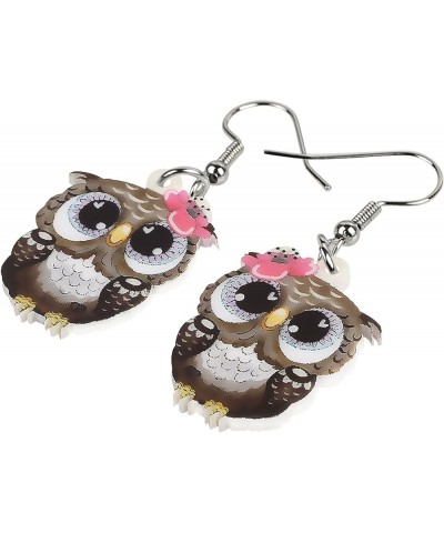 Cute Acrylic Owl Earrings Dangle Cartoon Owl Jewelry for Women Girls Owl Lovers Gifts Brown $7.14 Earrings