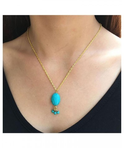 Boho Turquoise Choker Necklace Gold Turquoise Gemstone Necklace Choker Vintage Turquoise Pendant Necklace Natural Blue Stone ...