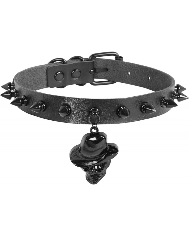 Punk Leather Studded Choker Necklace for Women Retro Classic Vintage Pendant Collars for Woman Man A6 - Skull $8.66 Necklaces