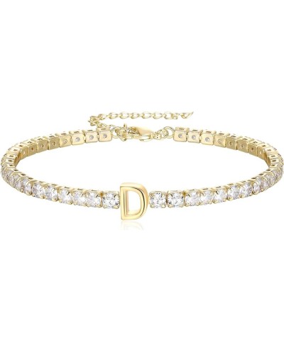 Tennis Bracelet Initial Cubic Zirconia Tennis Bracelets for Women Adjustable Size 6.7-8.7 Inch Gift for Women Girls D Yellow ...