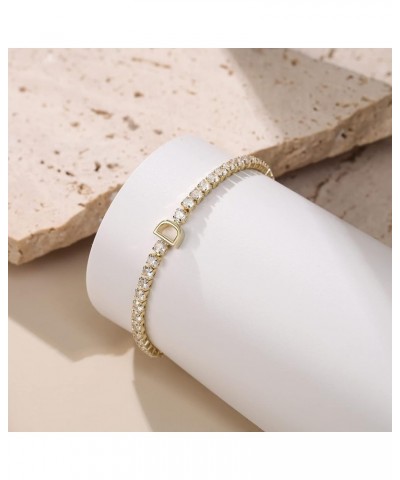 Tennis Bracelet Initial Cubic Zirconia Tennis Bracelets for Women Adjustable Size 6.7-8.7 Inch Gift for Women Girls D Yellow ...