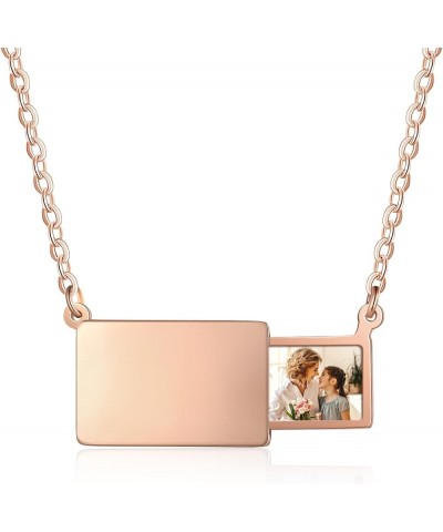 Personalized Rectangle Shaped Locket Necklace That Holds Pictures Photo Custom Engraved Name Memory Pendant for Women Men Ros...