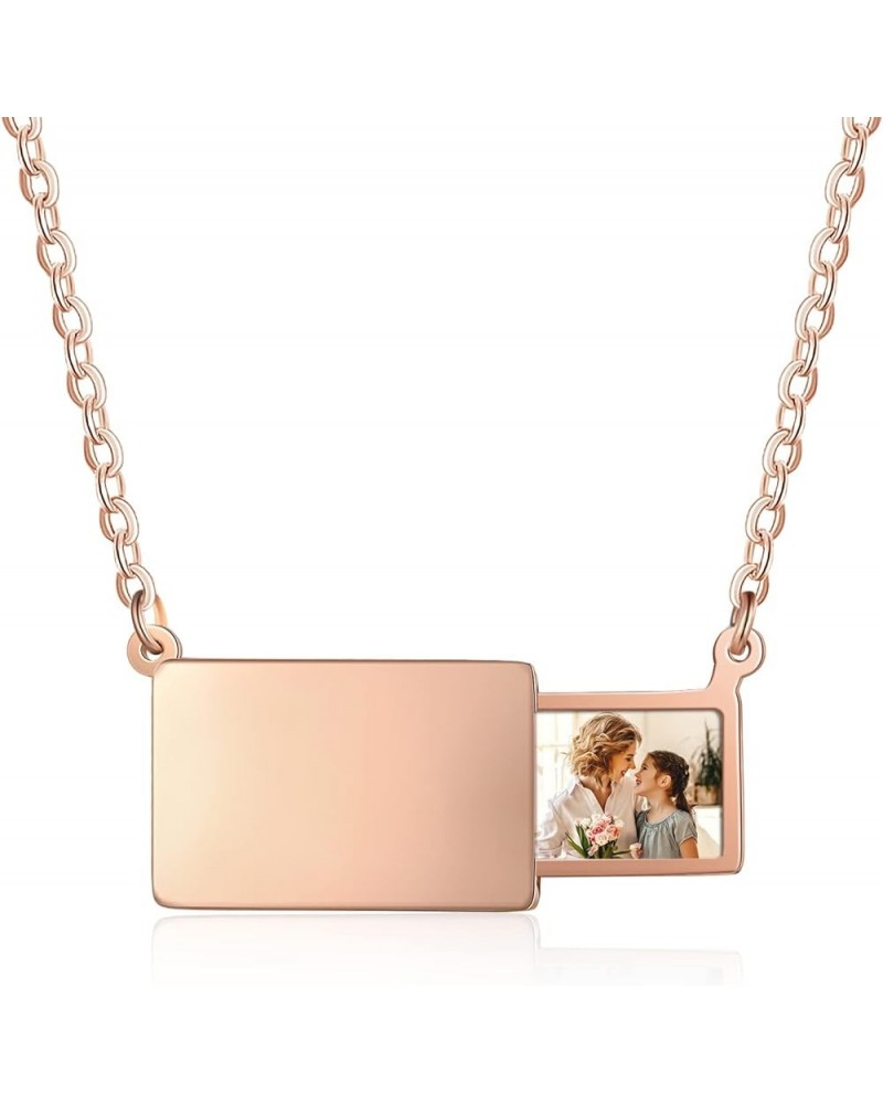 Personalized Rectangle Shaped Locket Necklace That Holds Pictures Photo Custom Engraved Name Memory Pendant for Women Men Ros...